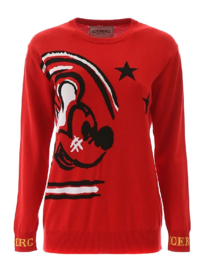 Shop Iceberg Mickey Mouse Pullover In Rosso (red)