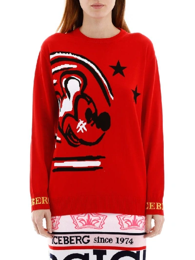 Shop Iceberg Mickey Mouse Pullover In Rosso (red)