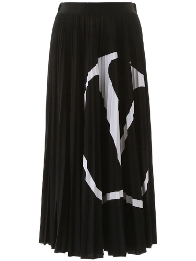 Shop Valentino Vlogo Pleated Skirt In Nero Bianco (black)