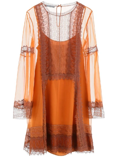 Shop Alberta Ferretti Dress With Lace Details In Orange Multi (orange)