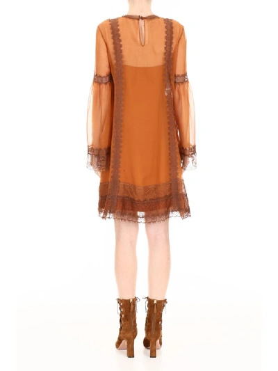 Shop Alberta Ferretti Dress With Lace Details In Orange Multi (orange)