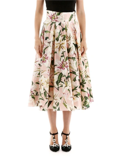 Shop Dolce & Gabbana Lily Print Skirt In Rosa