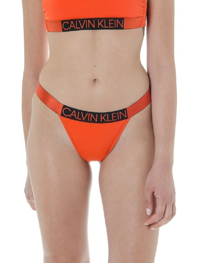 Calvin Klein Orange And Black Logo Slip Bikini In Orange/black | ModeSens