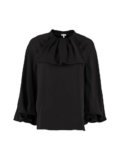 Shop Loewe Lavaliere Ruffled Silk Blouse In Black