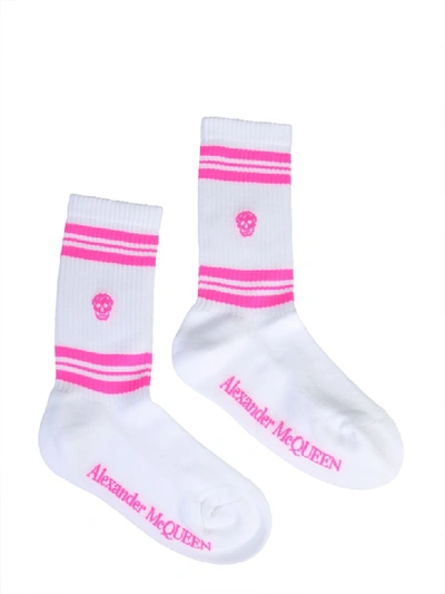 Shop Alexander Mcqueen Skull Sports Socks In Bianco
