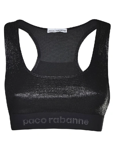 Shop Paco Rabanne Logo Print Cropped Top In Black