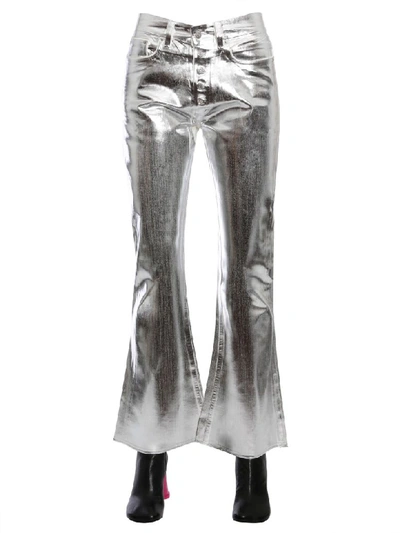 Shop Mm6 Maison Margiela Jeans With Metallic Coating In Argento