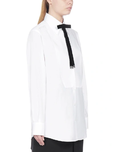 Shop Dolce & Gabbana Velvet Pussy Bow Cotton Shirt In Bianco Ottico