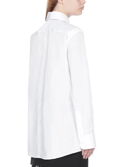 Shop Dolce & Gabbana Velvet Pussy Bow Cotton Shirt In Bianco Ottico