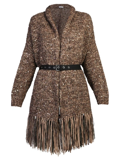 Shop Brunello Cucinelli Sequinned Cardigan In Brown