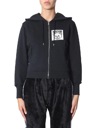 Shop Moschino Hooded Sweatshirt With Zip In Nero