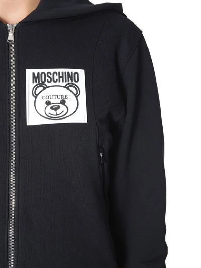 Shop Moschino Hooded Sweatshirt With Zip In Nero