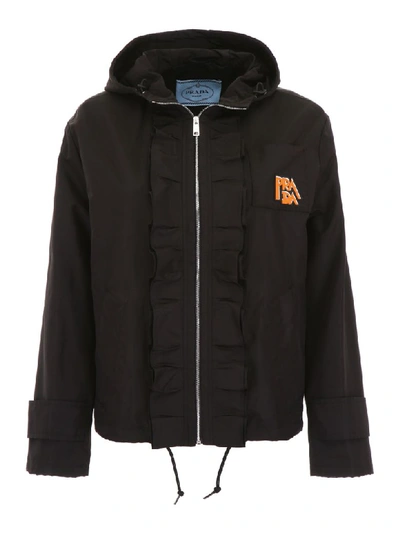 Shop Prada Ruffled Jacket In Nero Nero (black)