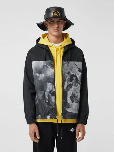 Shop Burberry Rave Print Nylon Hooded Jacket In Monochrome