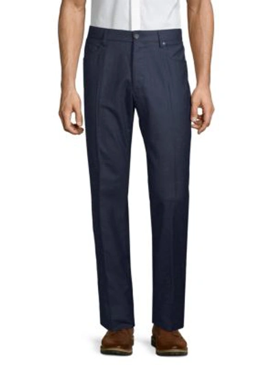 Shop Incotex Modern-fit Wool & Cashmere Pants In Dark Blue