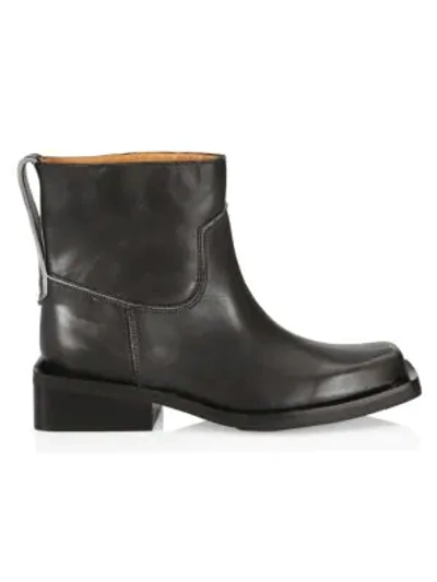 Shop Ganni Square-toe Leather Moto Boots In Black