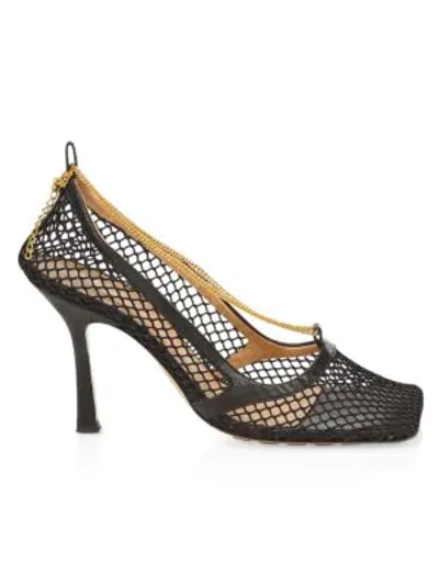 Shop Bottega Veneta Women's Stretch Square-toe Mesh Pumps In Nero