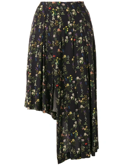 Shop Preen By Thornton Bregazzi Floral-print Asymmetric Skirt In Black