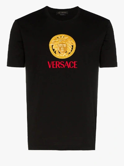 Shop Versace Mens Black Medusa Logo Print T-shirt