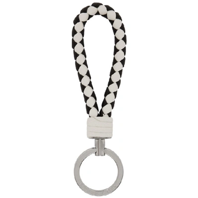 Shop Bottega Veneta Black And White Bicolor Intrecciato Loop Keychain In 9029 Blk/wt