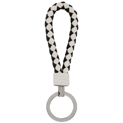 Shop Bottega Veneta Black And White Bicolor Intrecciato Loop Keychain In 9029 Blk/wt