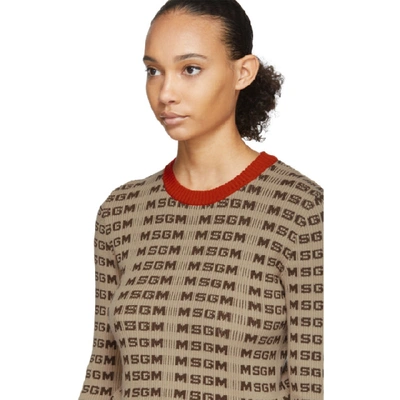 Shop Msgm Beige All Over Logo Sweater In 23 Beige
