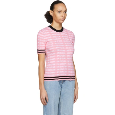 Shop Msgm Pink All Over Logo Short Sleeve Sweater In 12 Pink