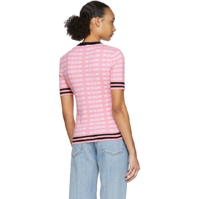 Shop Msgm Pink All Over Logo Short Sleeve Sweater In 12 Pink