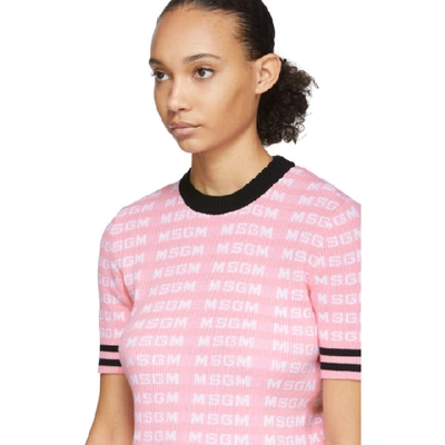 Shop Msgm Pink All Over Logo Short Sleeve Sweater In 12 Pink