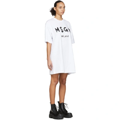 Shop Msgm White Artist Logo T-shirt Dress In 01 White