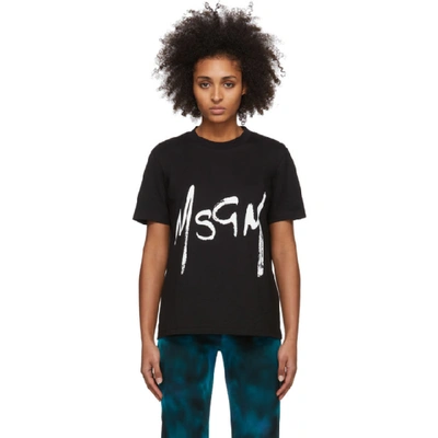 Shop Msgm Black Spray Logo T-shirt In 99 Black