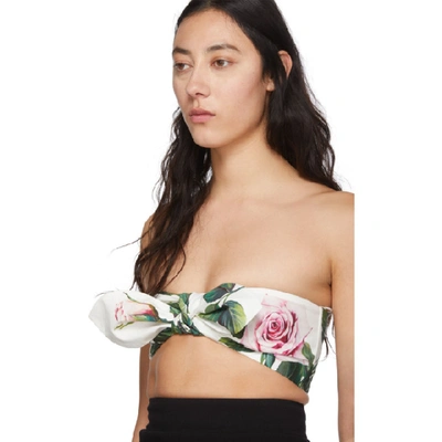 Shop Dolce & Gabbana Dolce And Gabbana White And Pink Rose Print Bow Bra In Ha96c Pink