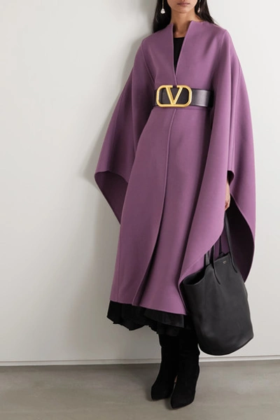 Shop Valentino Belted Wool Cape In Purple