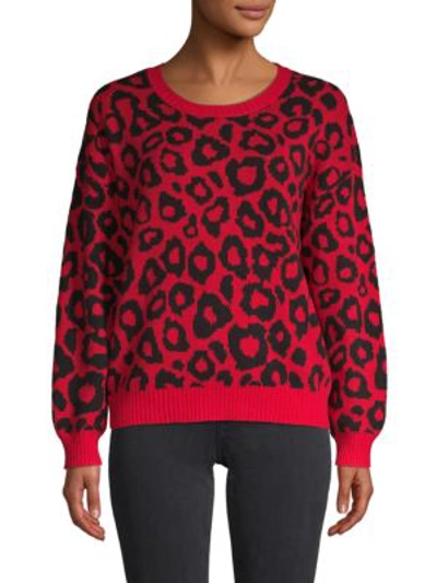 Shop Bcbgmaxazria Animal-print Cotton-blend Sweater In Bright Red