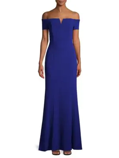 Shop Calvin Klein Off-the-shoulder Gown In Ultramarine