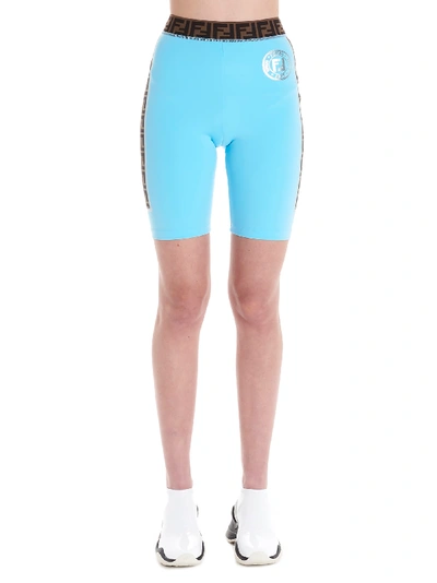 Shop Fendi Ff Biker Shorts In Light Blue