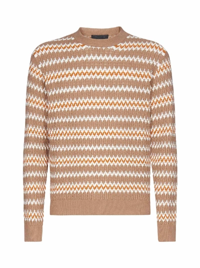 Shop Prada Wool And Cashmere Jacquard Sweater In Cammello