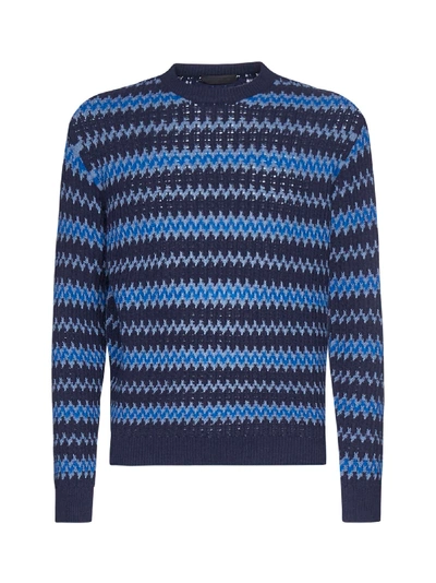 Shop Prada Wool And Cashmere Jacquard Sweater In Navy