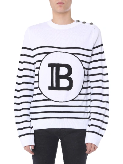 Shop Balmain Crew Neck Sweater In Multicolor