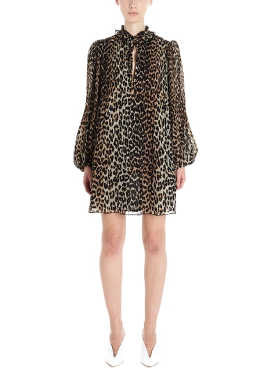 Shop Ganni Leopard Dress In Multicolor