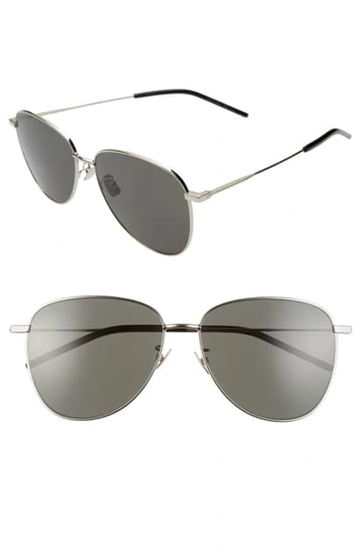 Shop Saint Laurent 60mm Aviator Sunglasses In Silver