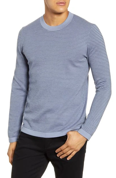 Shop Theory Ollis Stripe Crewneck Wool Sweater In Frost/ Eclipse