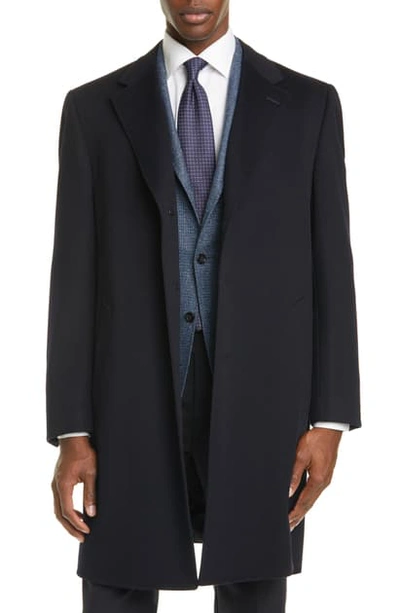 Shop Canali Wool Topcoat In Navy