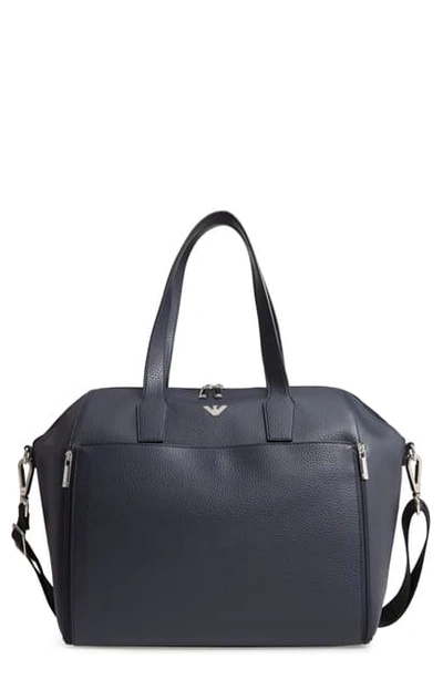 Shop Armani Junior Faux Leather Diaper Bag In Solid Blue Navy