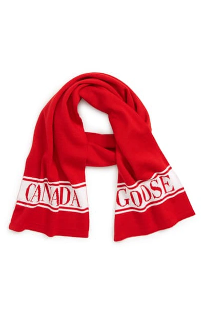 Shop Canada Goose Merino Wool Logo Scarf In Red