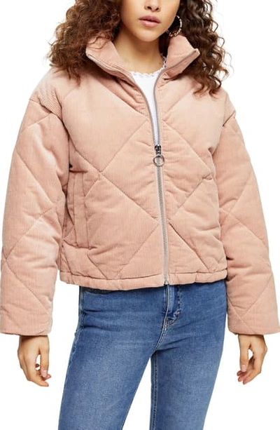 Topshop Corduroy Puffer Coat In Pink | ModeSens