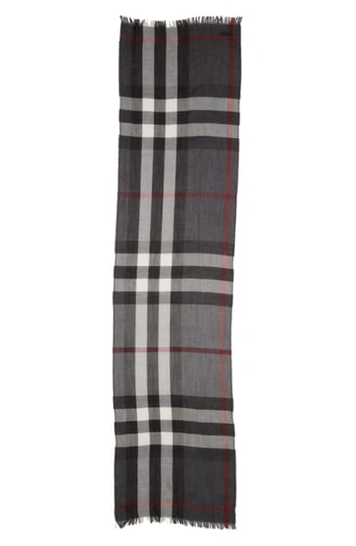 Shop Burberry Tonal Lightweight Check Cashmere Wool Scarf In Charcoal
