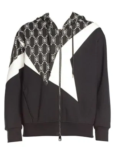 Shop Neil Barrett Monogram Graphic Zipper Hoodie In Black Off White