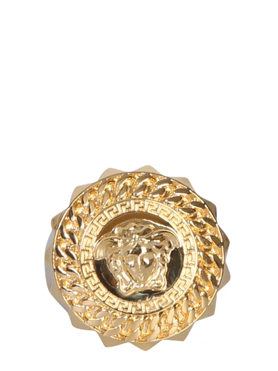 Shop Versace Chained Medusa Ring In Gold