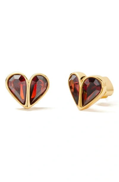 Shop Kate Spade Rock Solid Small Heart Stud Earrings In Ruby/ Gold